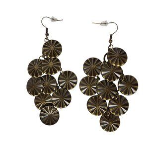 Vintage Bronze-Tone Dangle Earrings With Textured Circular Discs Boho Jewelry